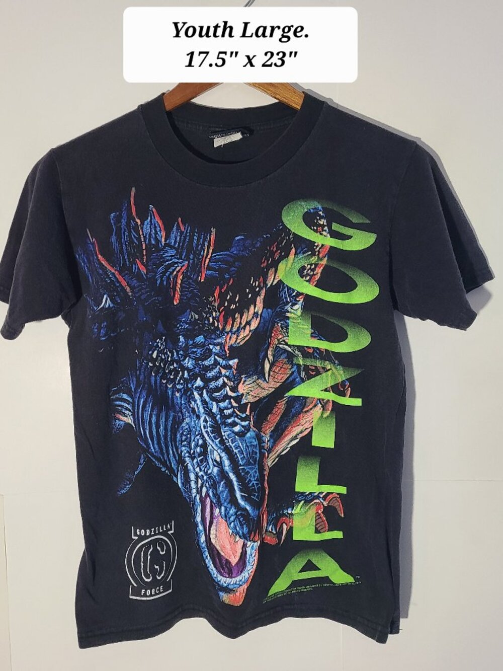 Vintage 1998 Godzilla Movie Promo Black Faded Youth Large Shirt Godzilla Force
